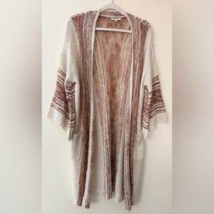 Easel Ivory and Red Striped Open Cardigan, size M/L Boho Sweater, Layers